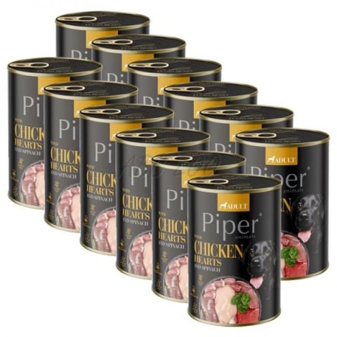 Conserve caini - Hrana umeda pentru caini Piper Adult conservă pentru câini cu inimi de pui si spanac 400 g