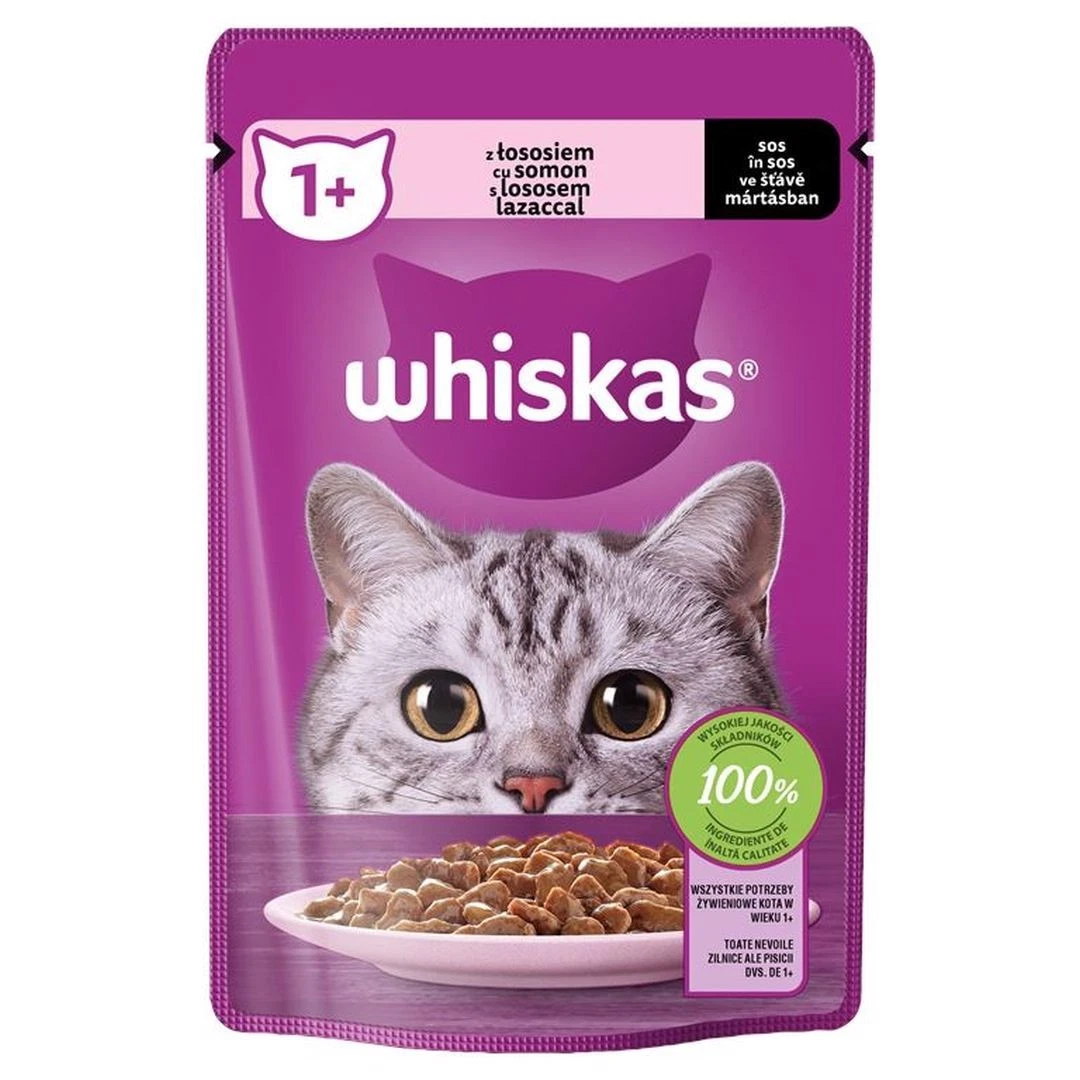 Pisici - Hrană umedă pentru pisici cu somon Whiskas 85 gr