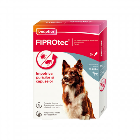 Farmacie veterinara - PIPETA ANTIPARAZITARA PENTRU CAINI FIPROTEC BEAPHAR M 10-20KG (3PIPx1.34ML/CUT)