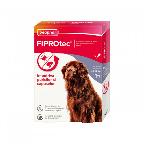 Farmacie veterinara - PIPETA ANTIPARAZITARA PENTRU CAINI FIPROTEC BEAPHAR XL 40-60KG (3PIPx4.02ML/CUT)