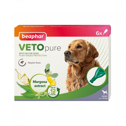 Farmacie veterinara - PIPETA ANTIPARAZITARA PENTRU CAINI &gt;15KG BEAPHAR VETOPURE BIO SPOT ON L 6PIP/CUT / 10881