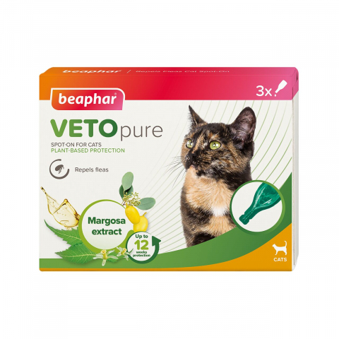 Antiparazitare externe pisici - PIPETA ANTIPARAZITARA PENTRU PISICI BEAPHAR VETO PURE SPOT ON REPELS FLEAS 3PIP/CUT / 17812