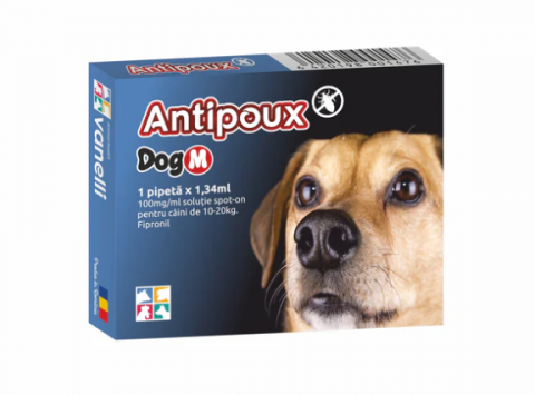 PIPETA ANTIPARAZITARA PURICI, CAPUSE PENTRU CAINI, ANTIPOUX DOG M 10-20KG (CUTIE X 1PIP)