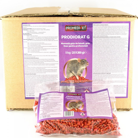 Raticide - PRODIORAT G 5KG – Momeală Cerealoasă cu Bromadiolonă 0,005% | Ambalaj 25x200g5PG*200 GR)