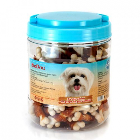 Recompense caini - RECOMPENSE PENTRU CAINI BIODOG OS DIN CALCIU CU PIEPT DE PUI RASUCIT 500G