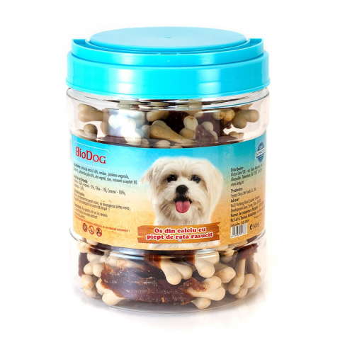 Recompense caini - RECOMPENSE PENTRU CAINI BIODOG OS DIN CALCIU CU PIEPT DE RATA 500GR