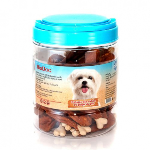 Recompense caini - RECOMPENSE PENTRU CAINI BIODOG PULPITE DIN CALCIU CU PIEPT DE PUI 500G