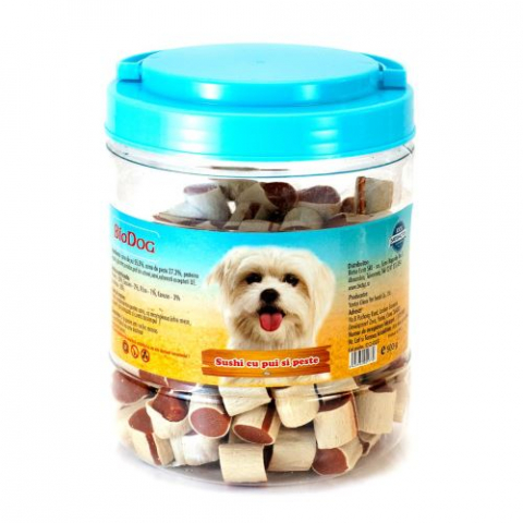 Recompense caini - RECOMPENSE PENTRU CAINI BIODOG SUSHI CU PUI SI PESTE 500GR