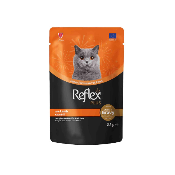 Pisici - Hrană umedă pentru pisici cu miel în sos Reflex Plus 85 gr