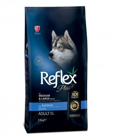 REFLEX Plus Medium & Large, M-L, Somon, hrană uscată câini, 15kg
