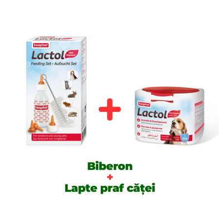 Pachete - Set de hrănire Lactol Beaphar + Lapte praf căței 250 gr