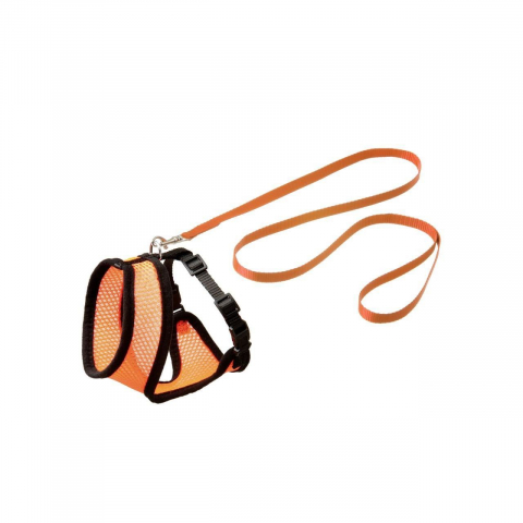 Zgarzi si hamuri pisici - SET HAM+LESA PENTRU PISICA FLAMINGO ORANGE/BLACK 110CMx10MM