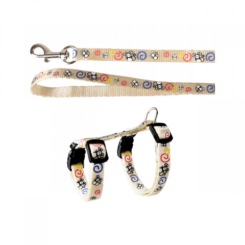 Zgarzi si hamuri pisici - SET HAM+LESA PENTRU PISICI FLAMINGO CULOARE ALBA 116CM/1CM