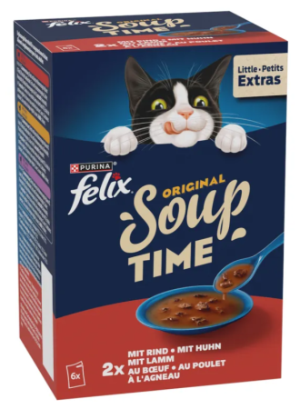 Pisici adulte - Supă pentru pisici adulte Felix cu aroma de Pui, Vita, Miel 6 x 48 g