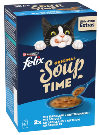 Pisici adulte - Supă pentru pisici adulte Felix cu aroma de cod , ton, cambula 6 x 48 g