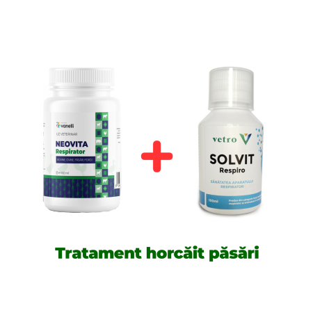 Suplimente și vitamine păsări și găini - Tratament horcăit păsări, iepuri și viței 100ml Neovita Respirator + Solvit Respiro