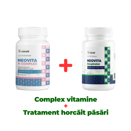 Suplimente și vitamine păsări și găini - Complex vitamine și tratament horcăit păsări, iepuri și viței 100ml Neovita B Complex + Neovita Respirator