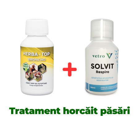 Antiparazitare pasari - Tratament si prevenție tuse, horcăit la păsări Herba-Top Broncho 100 ml + Solvit Respiro 100ml