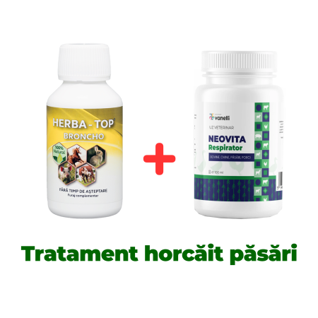 Antiparazitare pasari - Tratament si prevenție tuse, horcăit la păsări Herba-Top Broncho 100 ml + Neovita Respirator 100ml