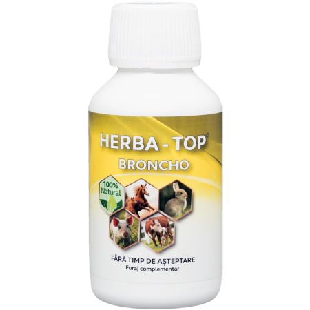 Antiparazitare pasari - Tratament si prevenție tuse, horcăit la pentru cabaline, bovine, ovine, caprine, porcine, păsări și iepuri Herba-Top Broncho 100 ml