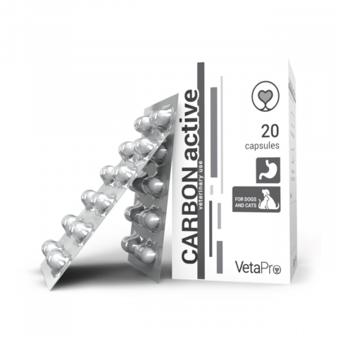 Afectiuni digestive pisici - VETAPRO CARBON ACTIVE 250MG 20CAPS/CUT SUPORT GASTROINTESTINAL CAINI SI PISICI