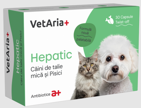 Farmacie veterinară - VetAria Hepatic 30 Capsule – Hepatoprotector pentru Pisici și Câini de Talie Mică