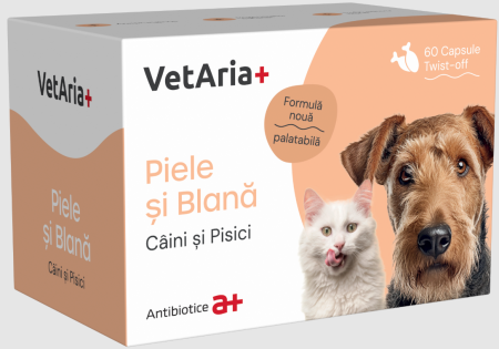 Farmacie veterinară - VetAria+ Piele și Blană pentru Pielea și Blana Câinilor și Pisicilor 60 Capsule