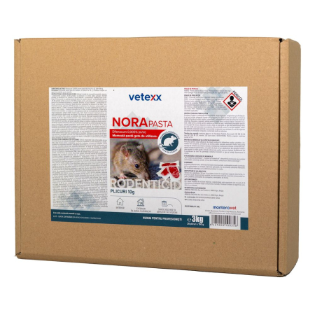 Raticide și rodenticide - Otrava momeala sobolani si soareci, Vetexx NORA, plicuri moi, 3kg, (20*150gr)