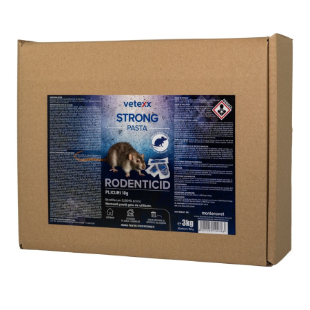 Raticide și rodenticide - Otrava momeala sobolani si soareci, Vetexx STRONG plicuri moi 3kg, (20*150gr)