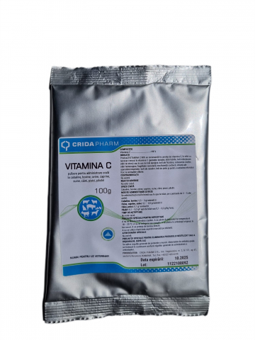 Ferma - Vitamina C 100g, pulbere pentru administrare orală la cabaline, bovine, ovine, caprine, suine, câini, pisici, păsări