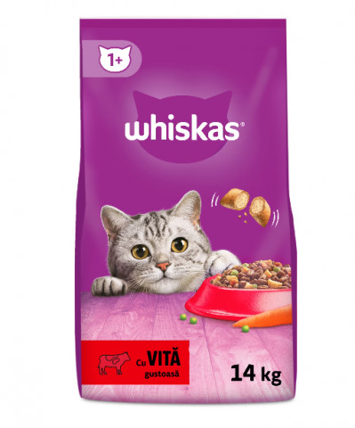 Pisici - Hrană uscată pentru pisici adulte cu pui/vită/pește Whiskas 14 KG