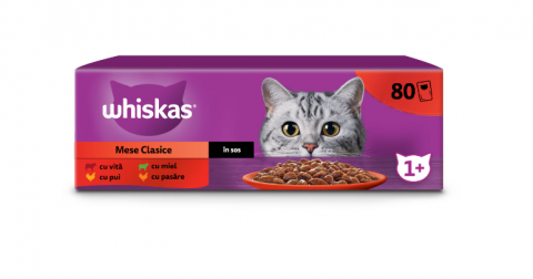 Pisici adulte - Hrana umeda pentru pisici Whiskas, selectii clasice de carne in sos, 80 x 85 g