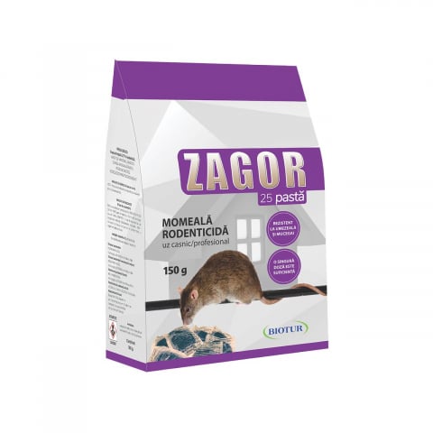 Raticide - ZAGOR 25 PASTĂ 150g | Momeală Raticidă Profesională cu Bromadiolone 0,0025%