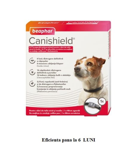 ZAGRDA ANTIPARAZITARA PENTRU CAINI CANISHIELD S/M BEAPHAR 48CM
