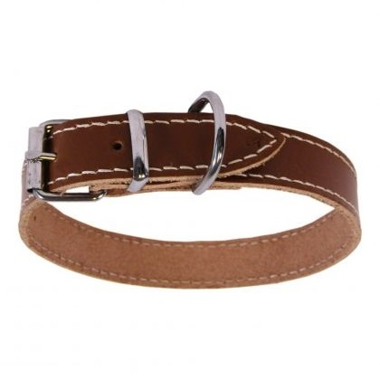 Zgărzi, lese, hamuri câini - Zgardă câini adult piele naturală maro deschis 4/70 cm