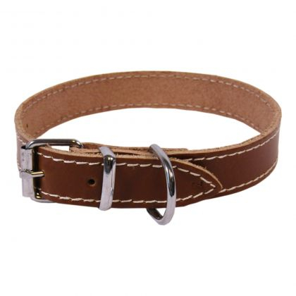 Zgărzi, lese, hamuri câini - Zgardă câini adult piele naturală maro închis 4/80 cm