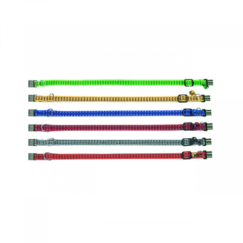 Zgarzi si hamuri pisici - ZGARDA PENTRU PISICI FLAMINGO MULTICOLORA REFLECTORIZANTA CU CLOPOTEL 25-35CMx10MM