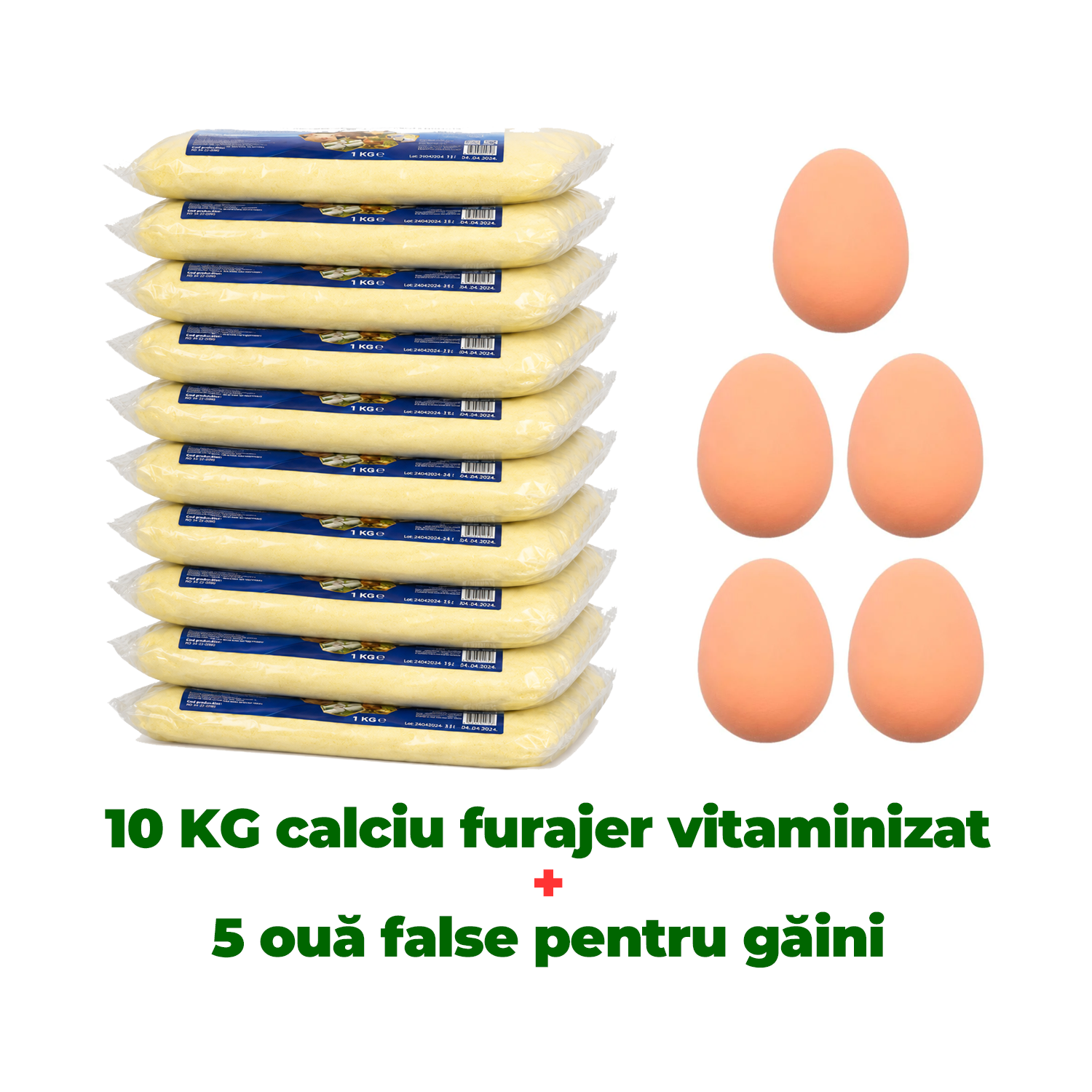 Product Image for 10 KG Calciu furajer vitaminizat + 5 ouă false de găină