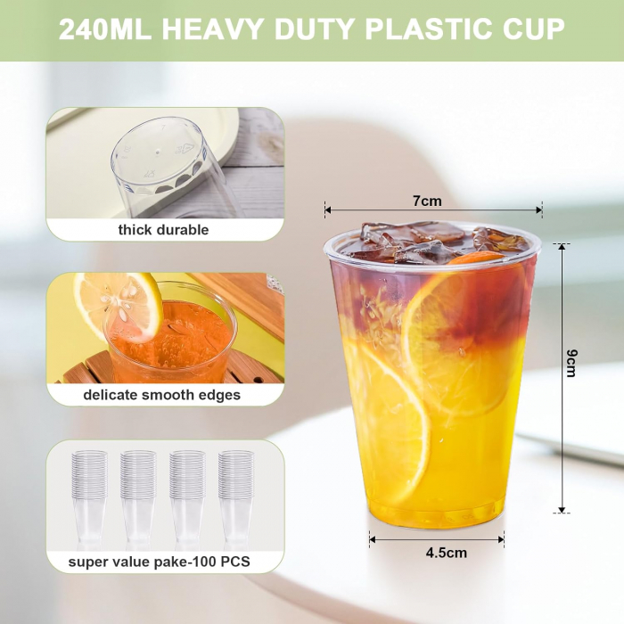 100 de Pahare din Plastic, 240 ml, Reutilizabile, Transparente, pentru Petreceri, Cocktailuri, Aniversări - CA NOU [2]