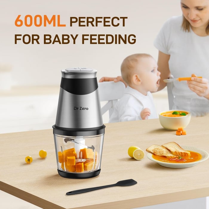 Tocator electric DR.ZERO cu 2 recipiente de mixare, 500W, capacitate de 1,2L și 0,6L, 2 trepte de viteză, 4 lame din oțel inoxidabil - CA NOU [7]