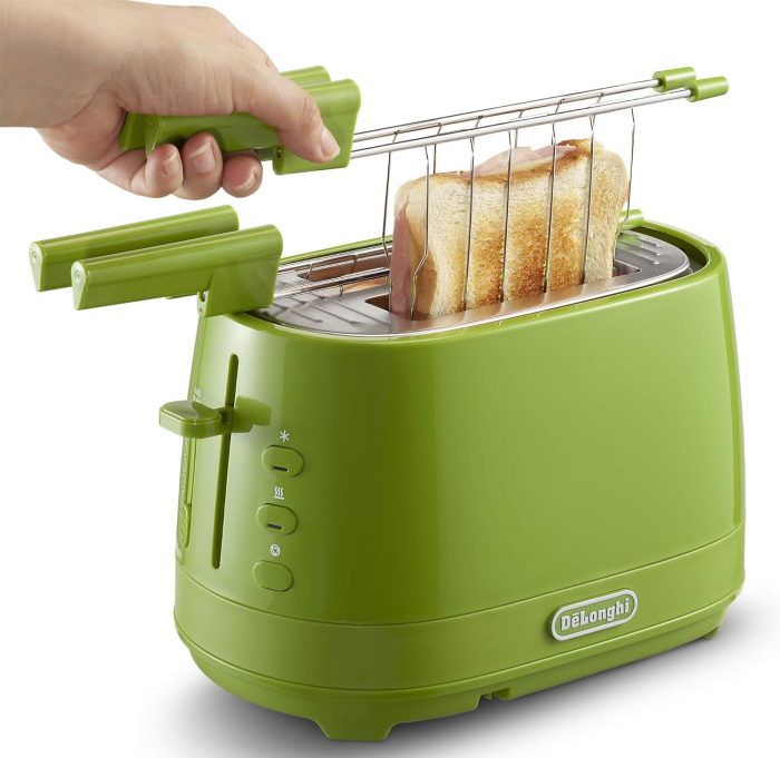 Prăjitor de pâine cu clești DeLonghi CTLAP2203, 6 nivele, design elegant, verde - CA NOU [4]