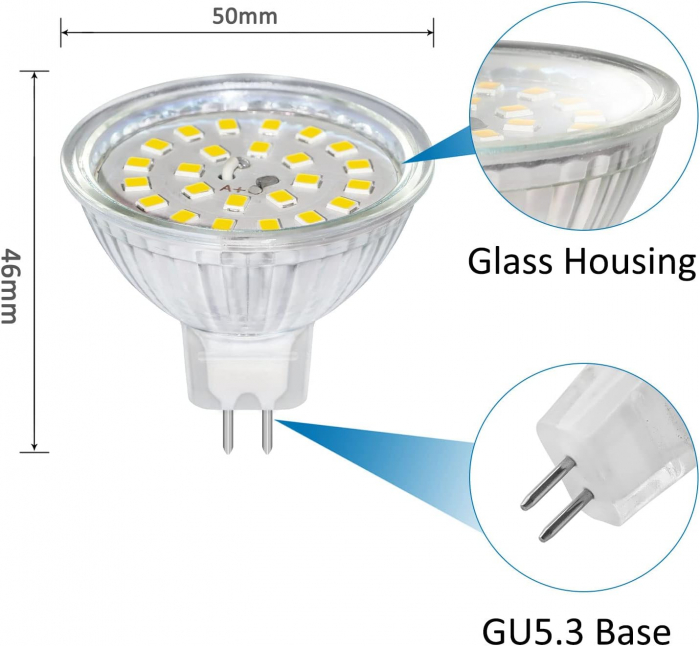 6 becuri LED GU5.3, 5W, 12V MR16, cu 500 de lumeni, culoare neutrală 4000K, non-dimabile -CA NOU [2]