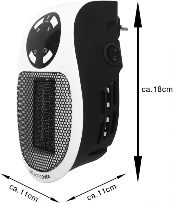 Aeroterma 500 W, încalzitor electric din ceramica, 3 moduri, termostat de camera sigur, eficient energetic și silentos, pentru interior, birou, dormitor, alb, [7]