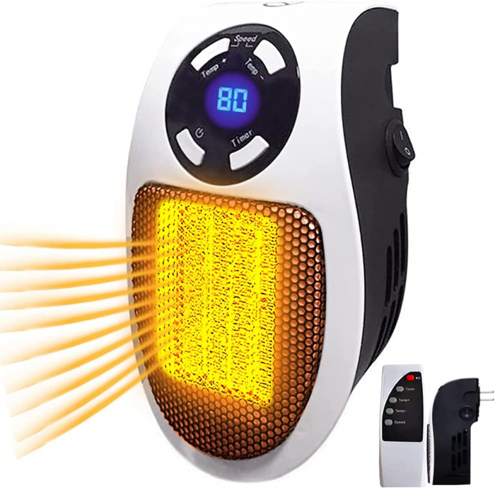 Aeroterma 500 W, încalzitor electric din ceramica, 3 moduri, termostat de camera sigur, eficient energetic și silentos, pentru interior, birou, dormitor, alb, [1]