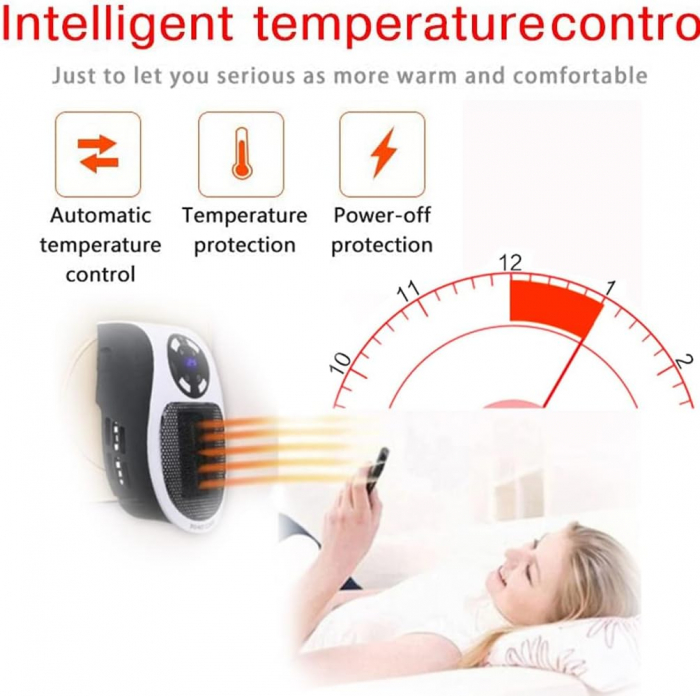 Aeroterma 500 W, încalzitor electric din ceramica, 3 moduri, termostat de camera sigur, eficient energetic și silentos, pentru interior, birou, dormitor, alb, [5]