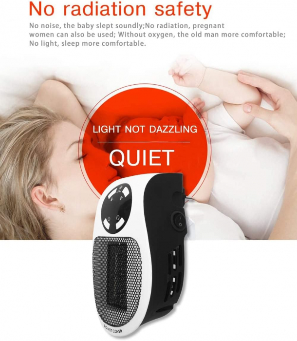 Aeroterma 500 W, încalzitor electric din ceramica, 3 moduri, termostat de camera sigur, eficient energetic și silentos, pentru interior, birou, dormitor, alb, [4]