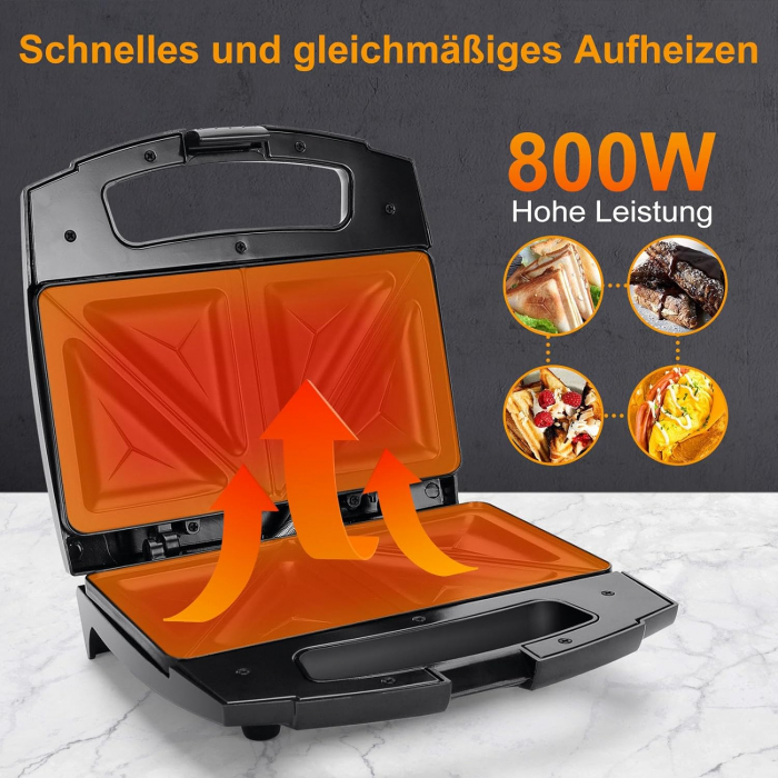 Aigostar Sandwichmaker, 800W, Acoperire Antiaderentă, Depozitare Verticală, Picioare Antiderapante, Fără BPA - BUN [2]