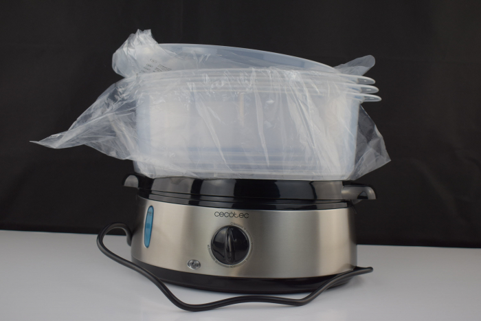 Aparat de gatit cu aburi Cecotec Vapovita 3000, 800 W, 9 l, Timer 60 min, 3 Cosuri gatire, Protectie supraincalzire, Mentinere la cald, Negru/Inox - CA NOU [5]