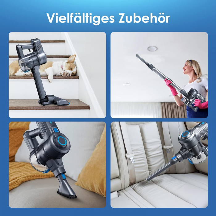 Aspirator fără Fir 6-1 cu Acumulator Detașabil, Lumină LED, Aspirator de Mână pentru Pardoseli Dure, Covor, Plăci de Marmură, Păr de Animale - BUN [5]