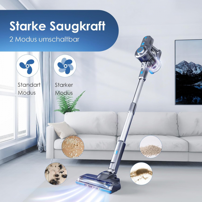 Aspirator fără Fir 6-1 cu Acumulator Detașabil, Lumină LED, Aspirator de Mână pentru Pardoseli Dure, Covor, Plăci de Marmură, Păr de Animale - BUN [3]